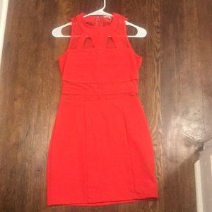 Mesh cute out panel bright coral dress